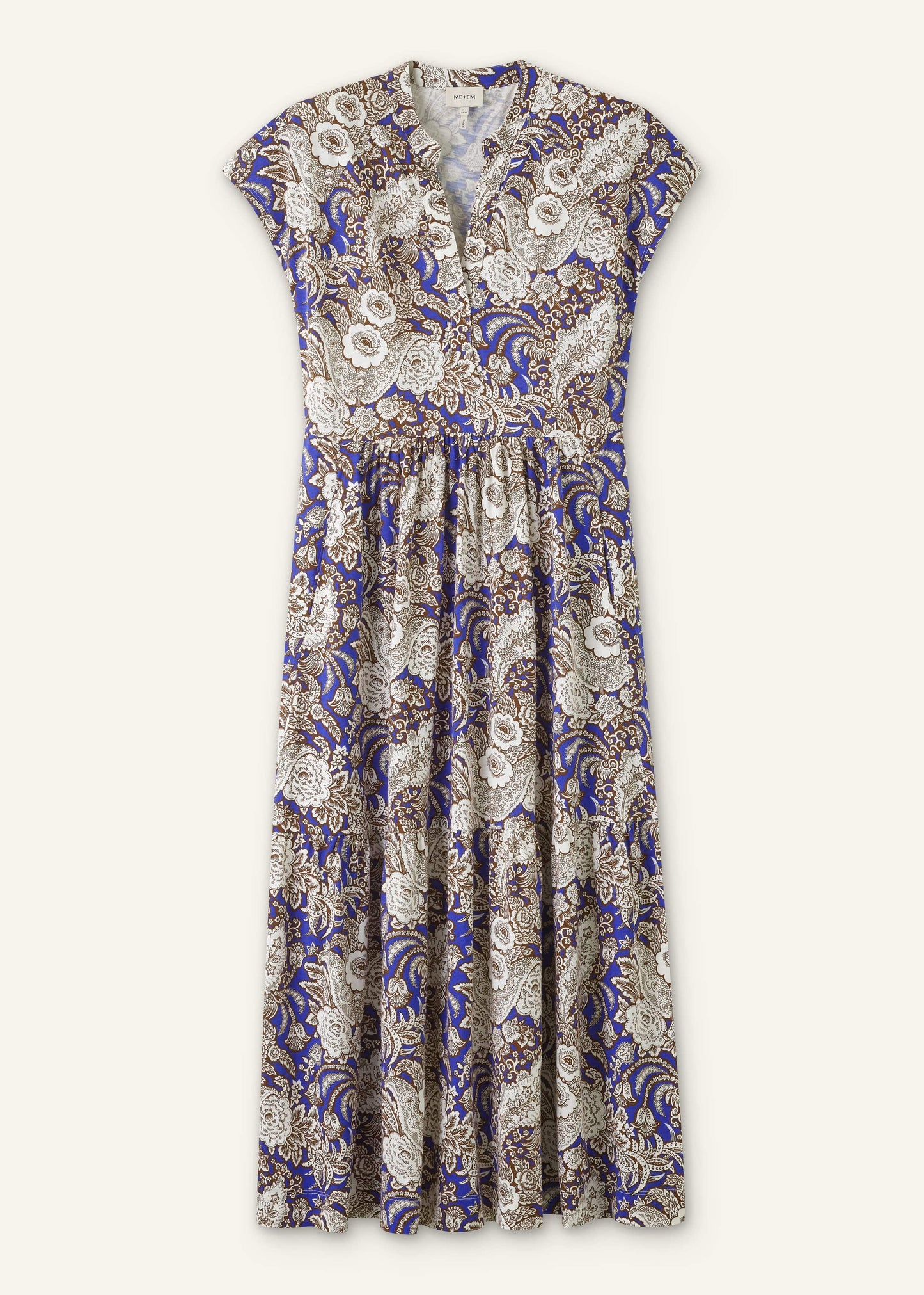 Blue Elaborate Botanical Tiered Maxi Dress
