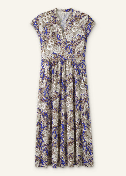 Blue Elaborate Botanical Tiered Maxi Dress