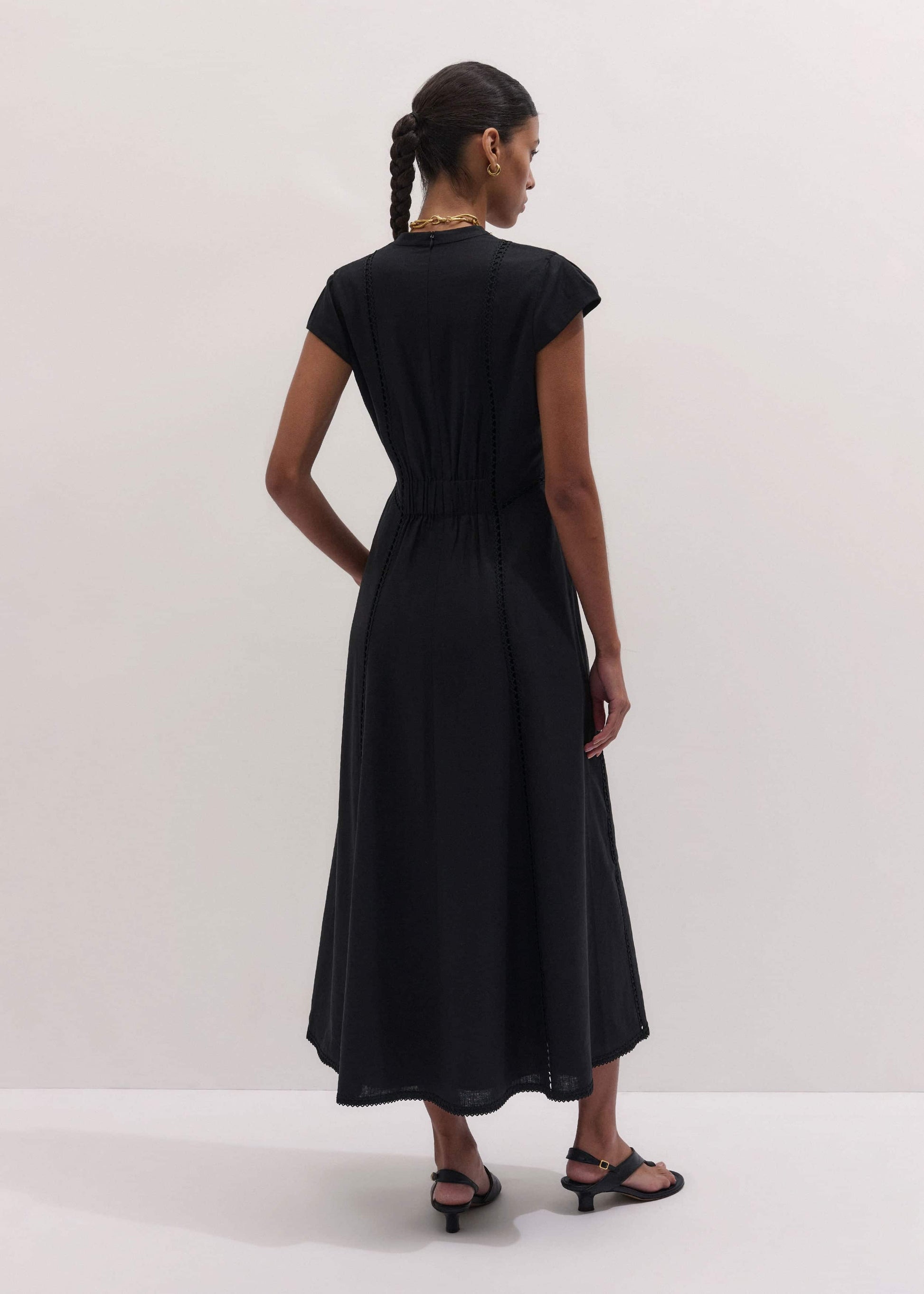 Black Crease-Less Linen Embroidered Maxi Dress