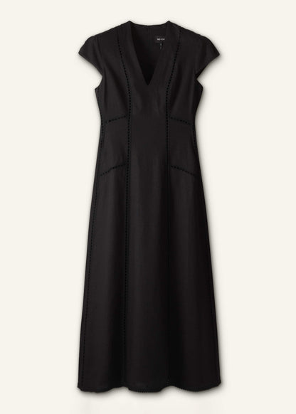 Black Crease-Less Linen Embroidered Maxi Dress
