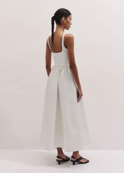 Cream Fit + Flare Maxi Dress