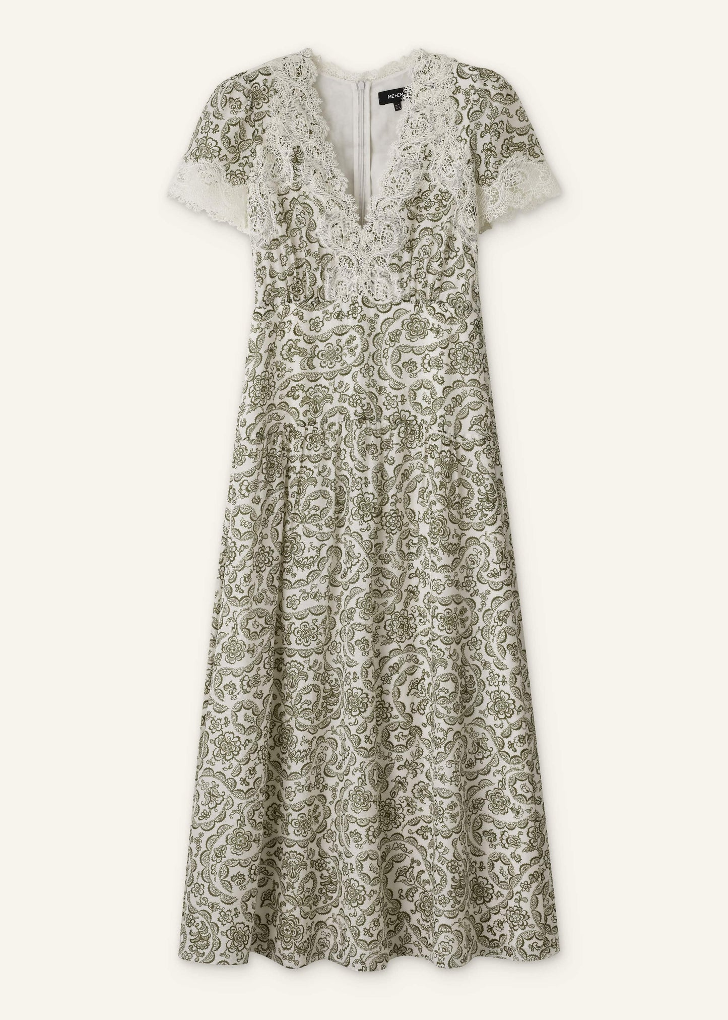 Green Silk Cotton Lace Trim Maxi Dress