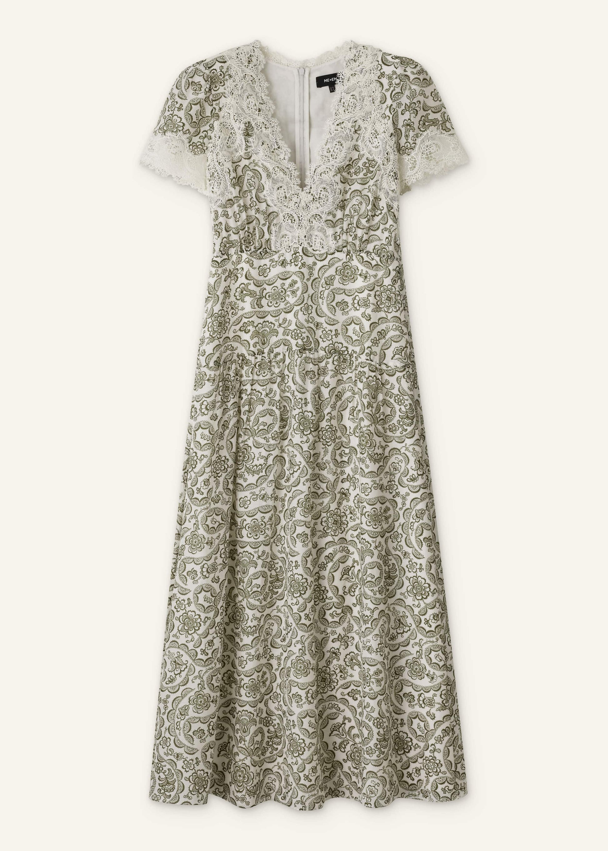 Green Silk Cotton Lace Trim Maxi Dress