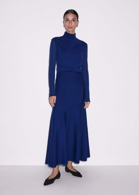 Blue High Neck Knit Maxi Dress + Layering Top