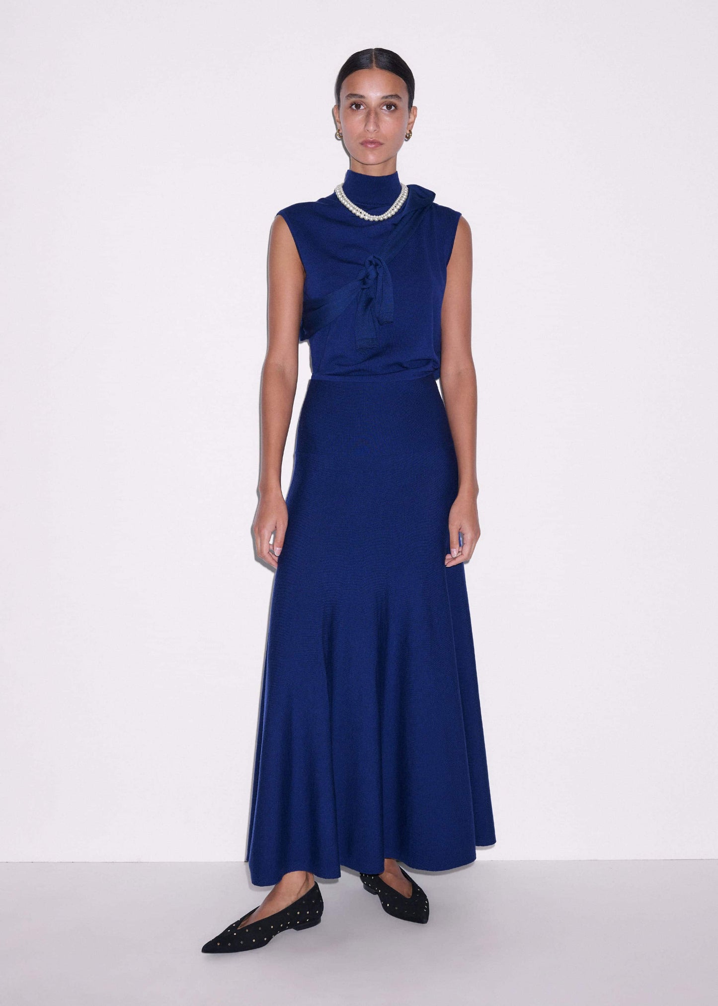 Blue High Neck Knit Maxi Dress + Layering Top