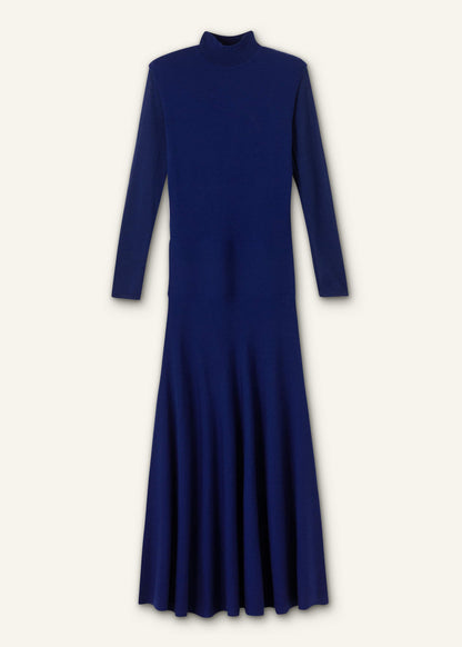 Blue High Neck Knit Maxi Dress + Layering Top