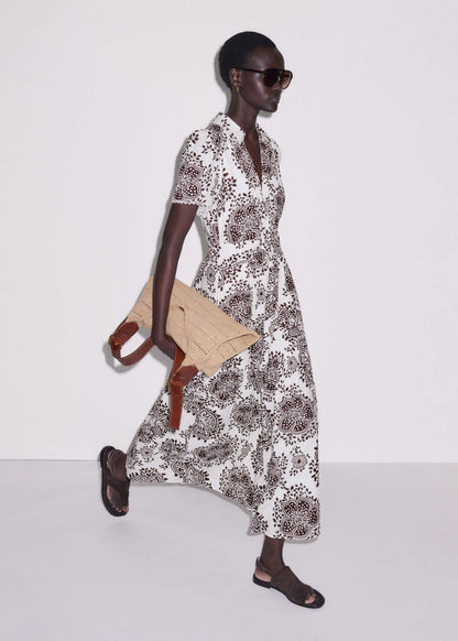 White Cheesecloth In-Full-Bloom Print Maxi Dress + Belt