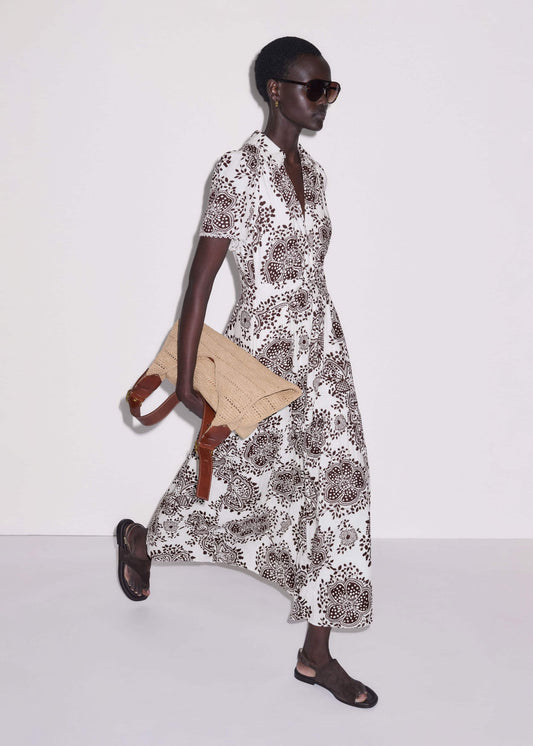 White Cheesecloth In-Full-Bloom Print Maxi Dress + Belt