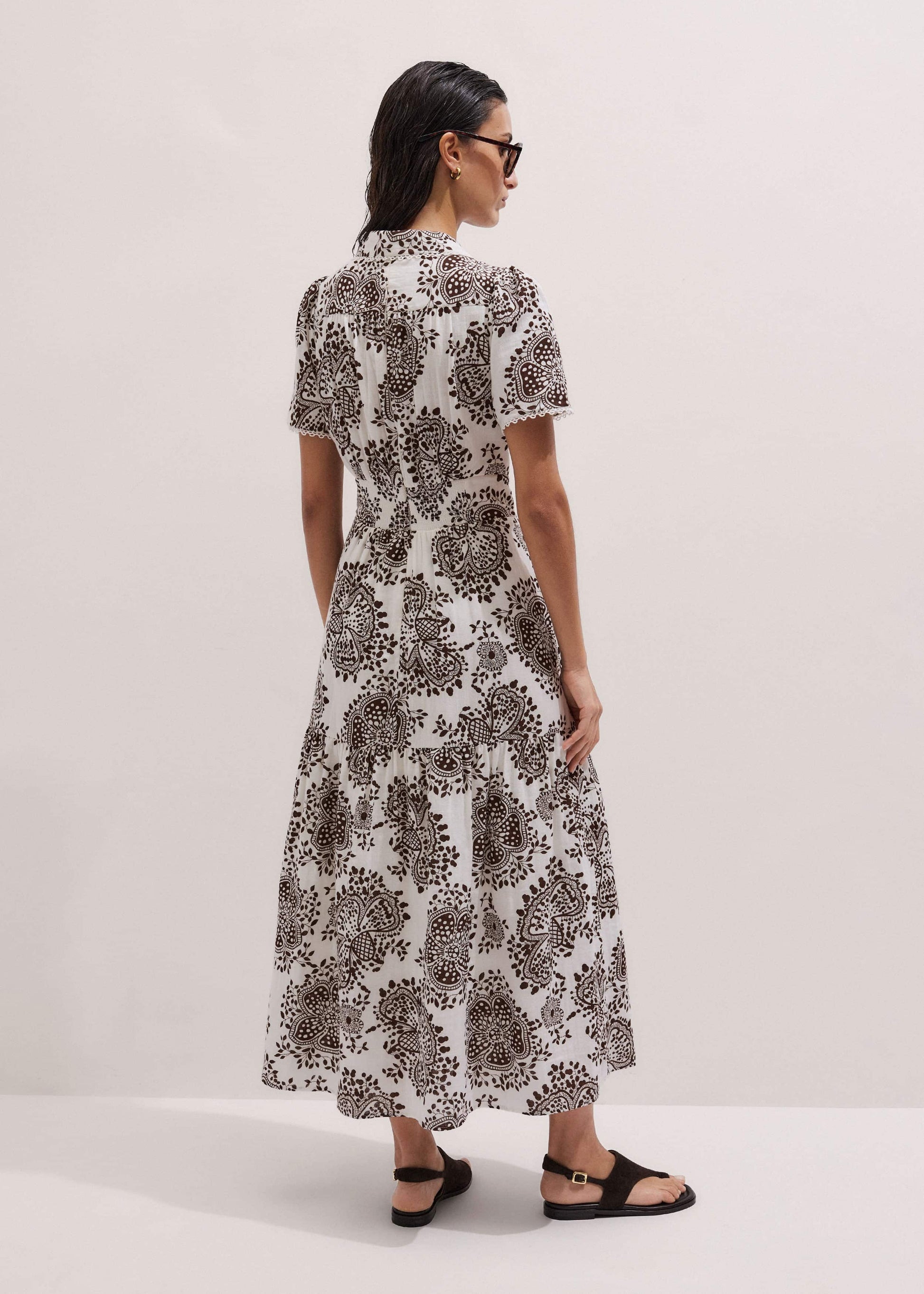 White Cheesecloth In-Full-Bloom Print Maxi Dress + Belt