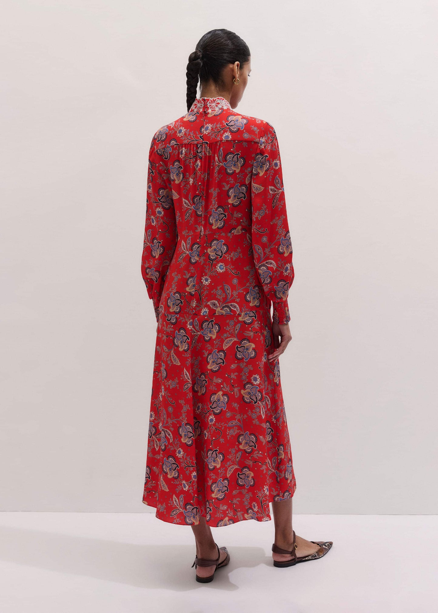 Orange Fit + Flare Ornate Paisley Print Maxi Dress