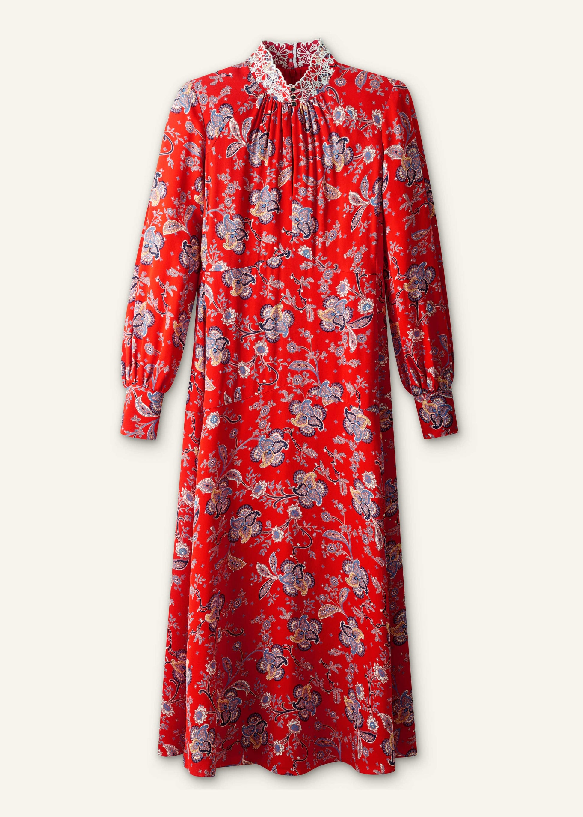 Orange Fit + Flare Ornate Paisley Print Maxi Dress