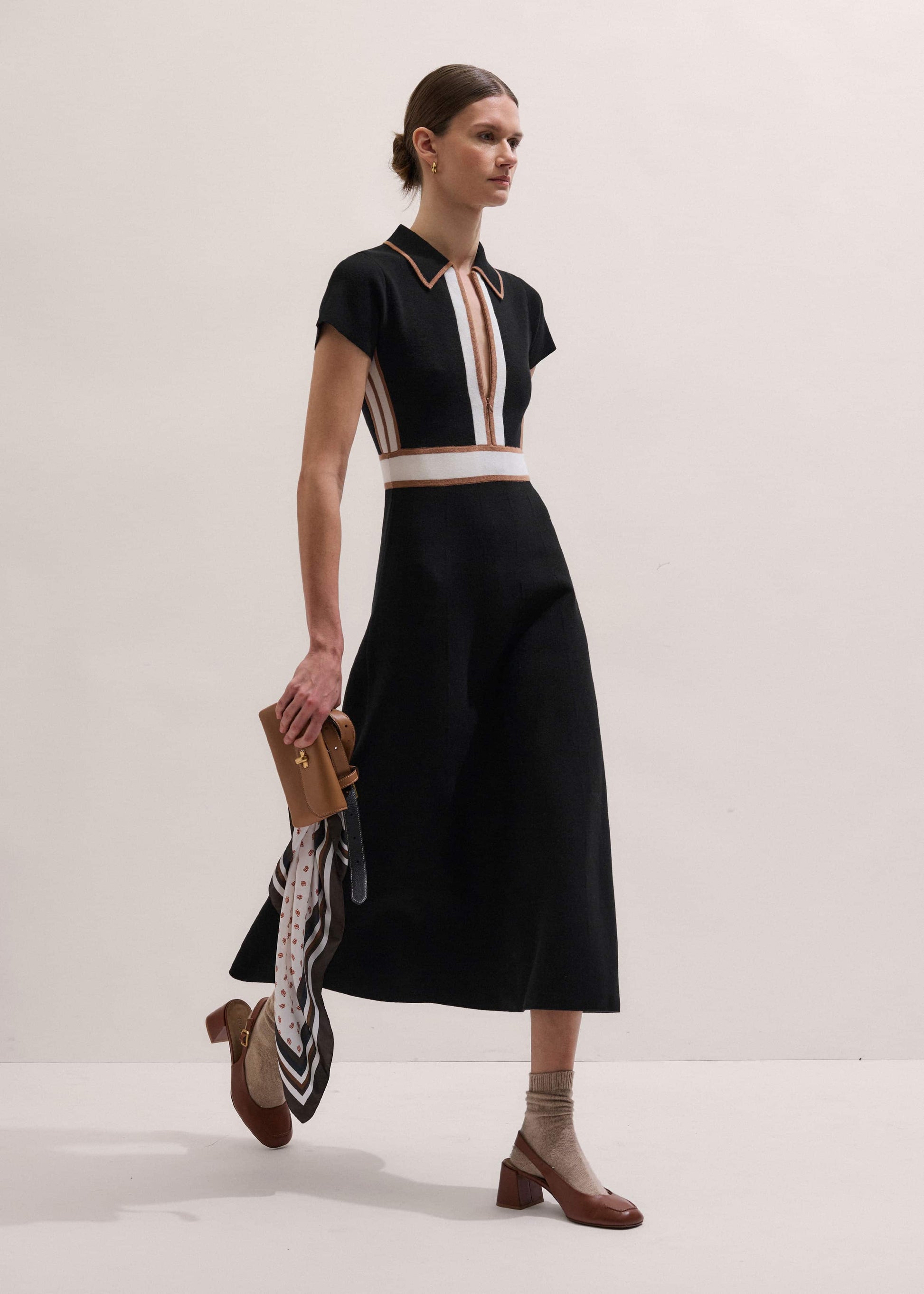 Black Milano Knit Collared Maxi Dress