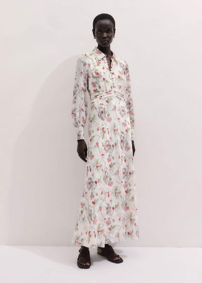 Cream Fit + Flare Maxi Dress