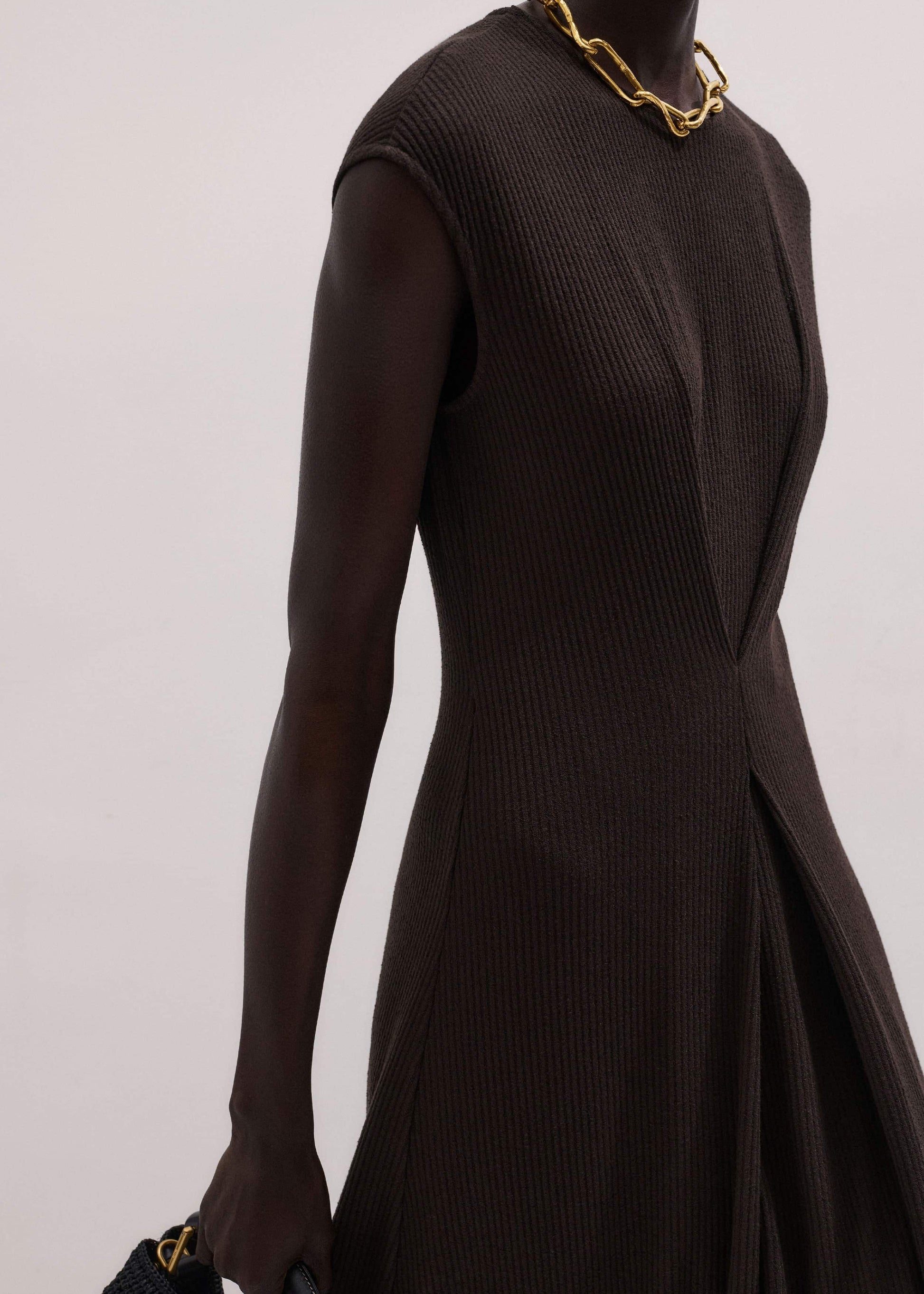 Brown Draped Waist Clever Pleat Maxi Dress
