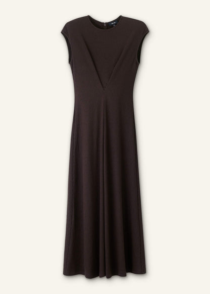 Brown Draped Waist Clever Pleat Maxi Dress
