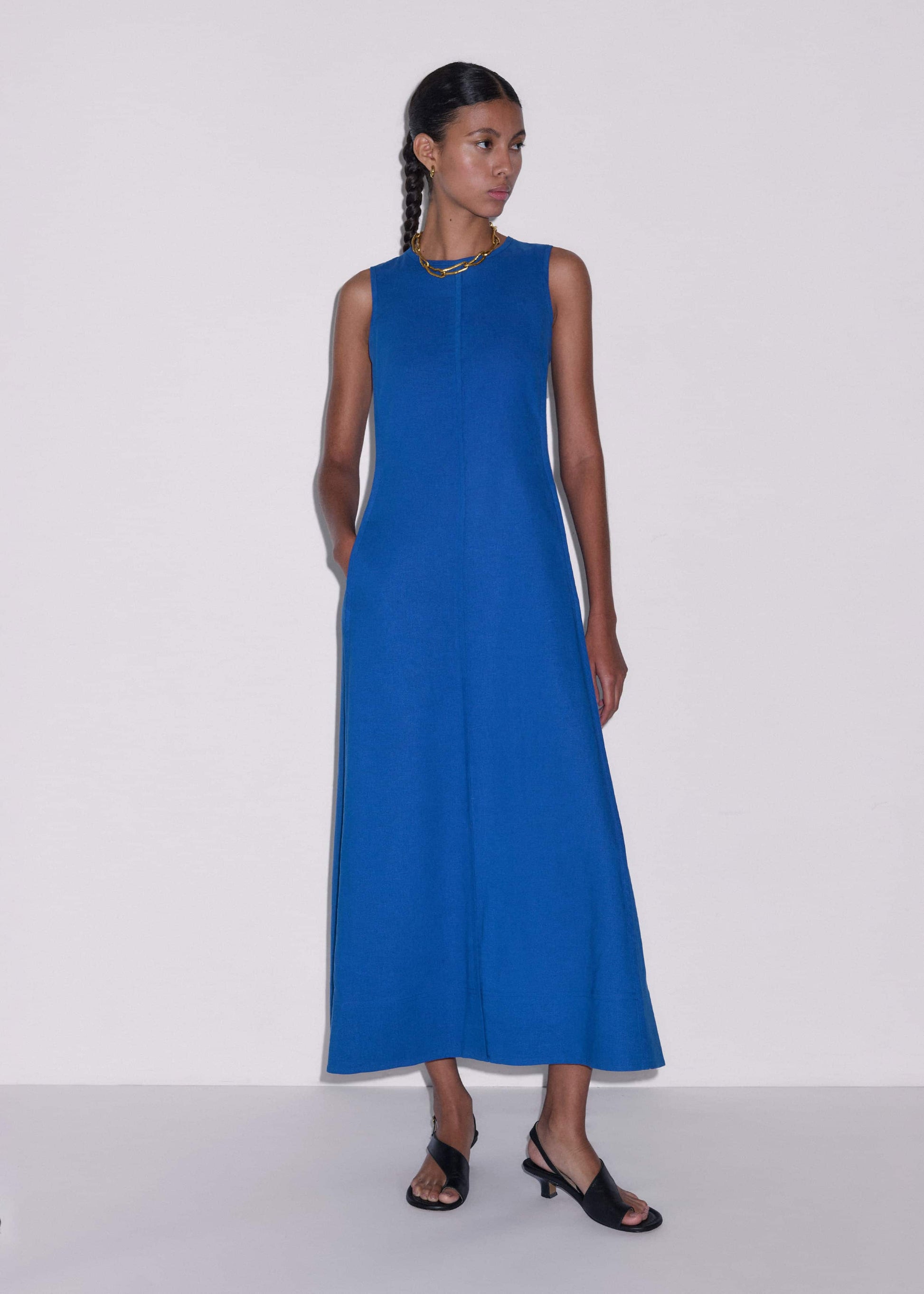 Blue Crease-Less Linen Effortless Maxi Dress