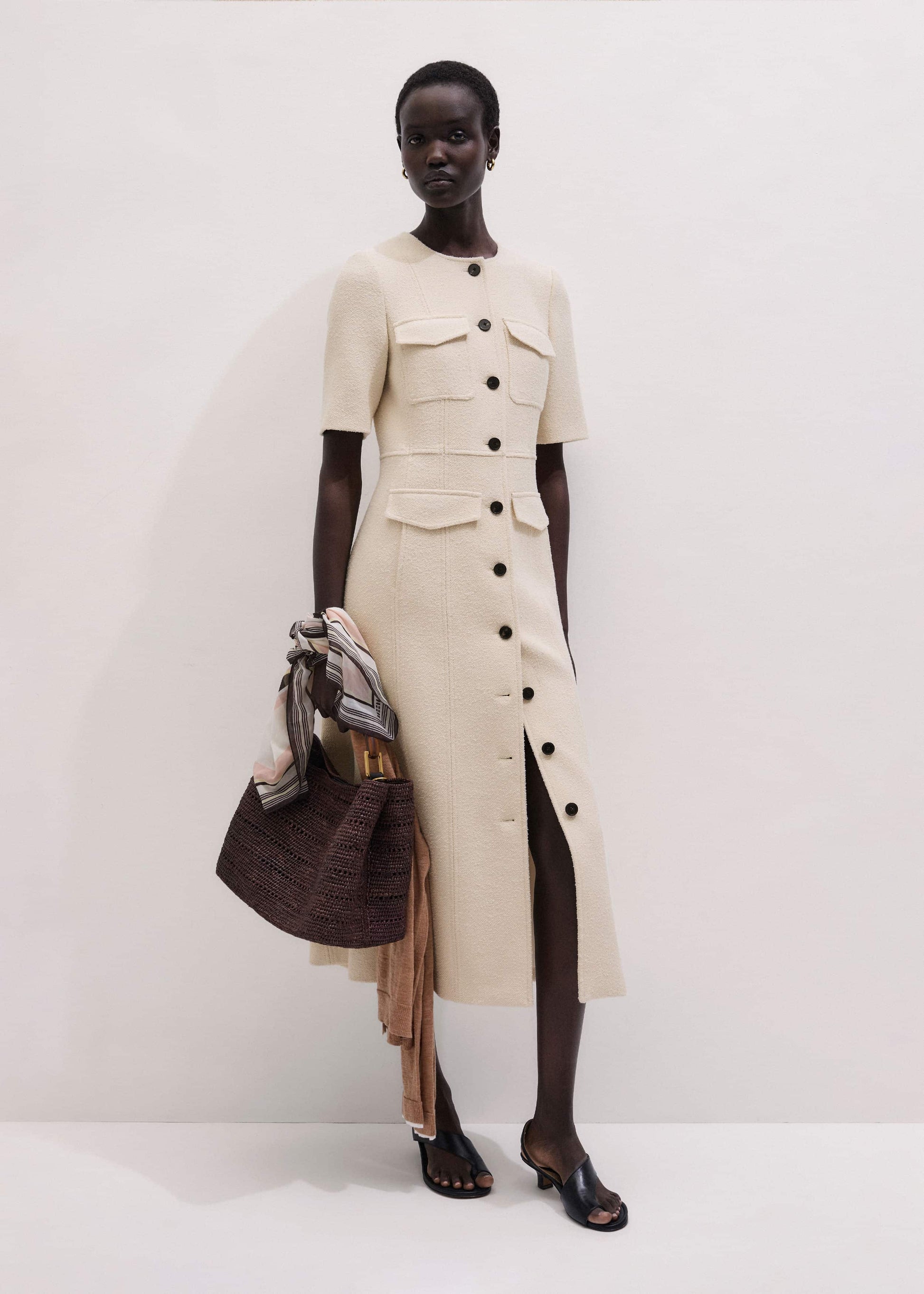 Cream Button Front Maxi Dress