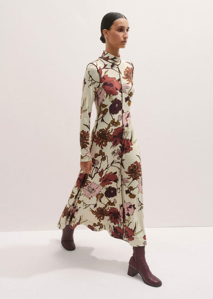 Cream High Neck Jersey Maxi Dress