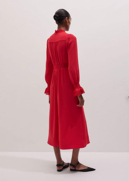 Red Fit + Flare Lace Detail Maxi Dress