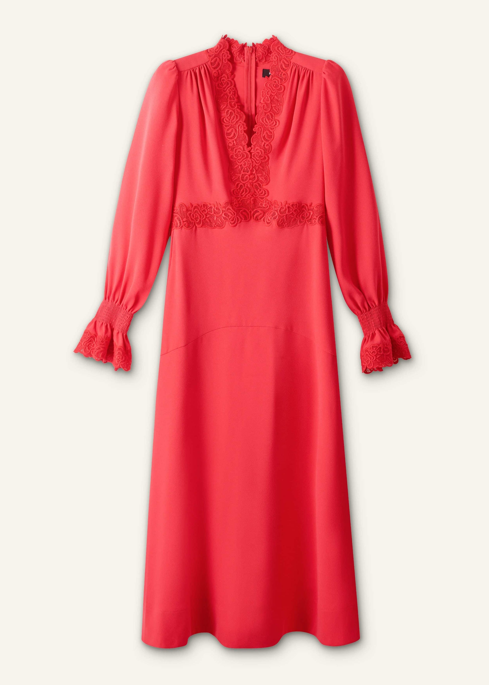 Red Fit + Flare Lace Detail Maxi Dress