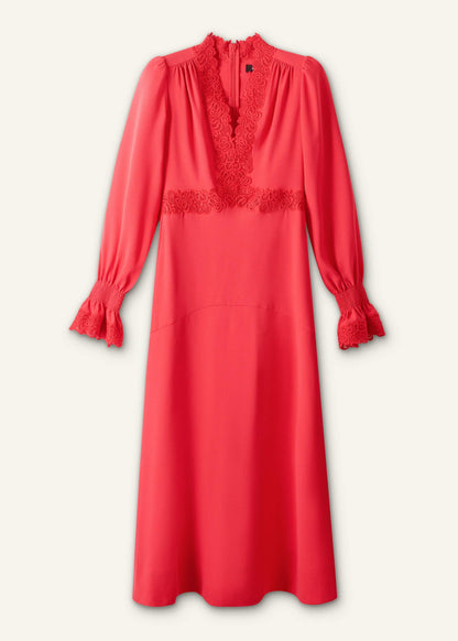 Red Fit + Flare Lace Detail Maxi Dress