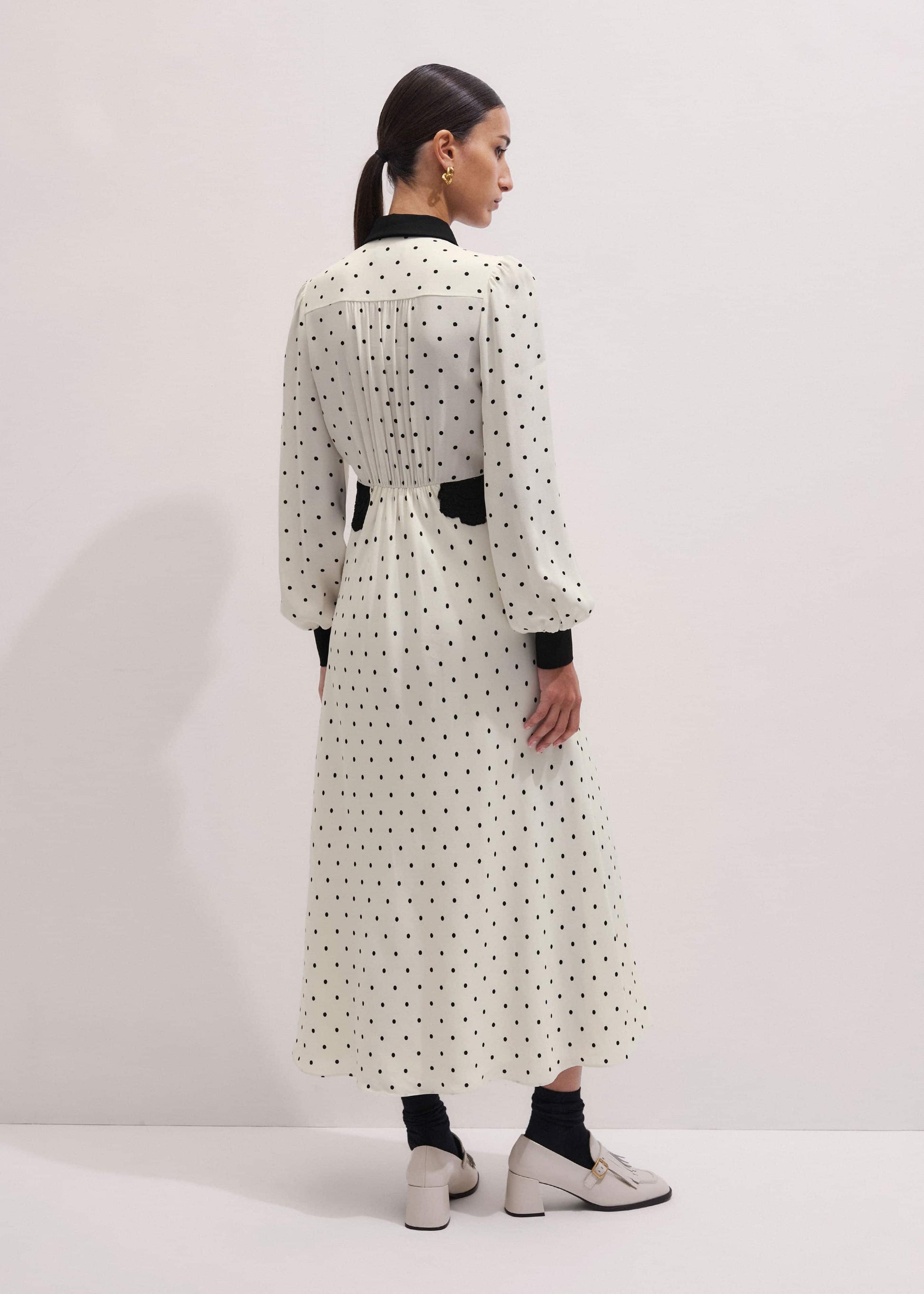 Cream Winter Polka Dot Lace Trim Maxi Dress
