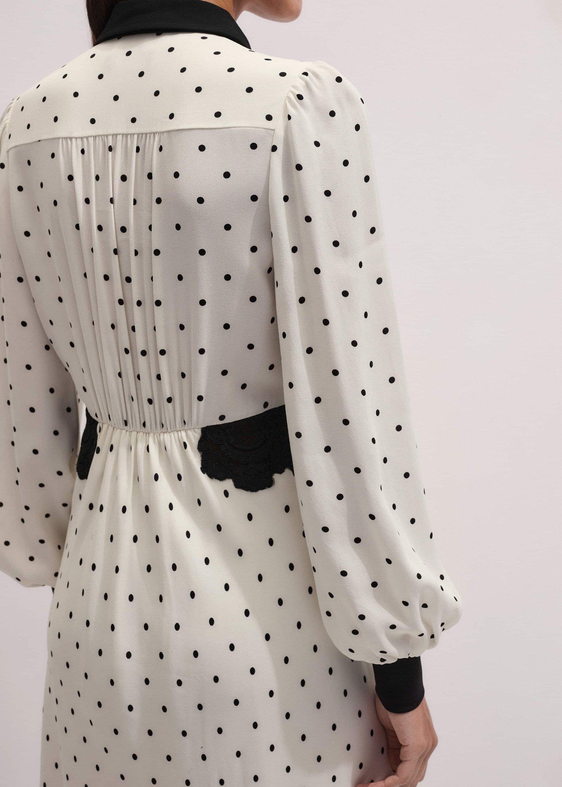Cream Winter Polka Dot Lace Trim Maxi Dress