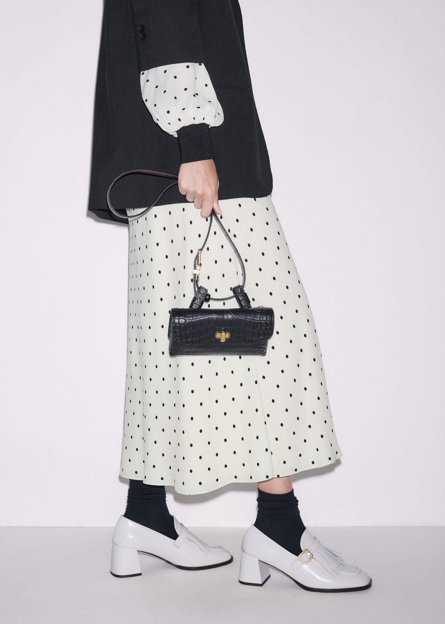 Cream Winter Polka Dot Lace Trim Maxi Dress