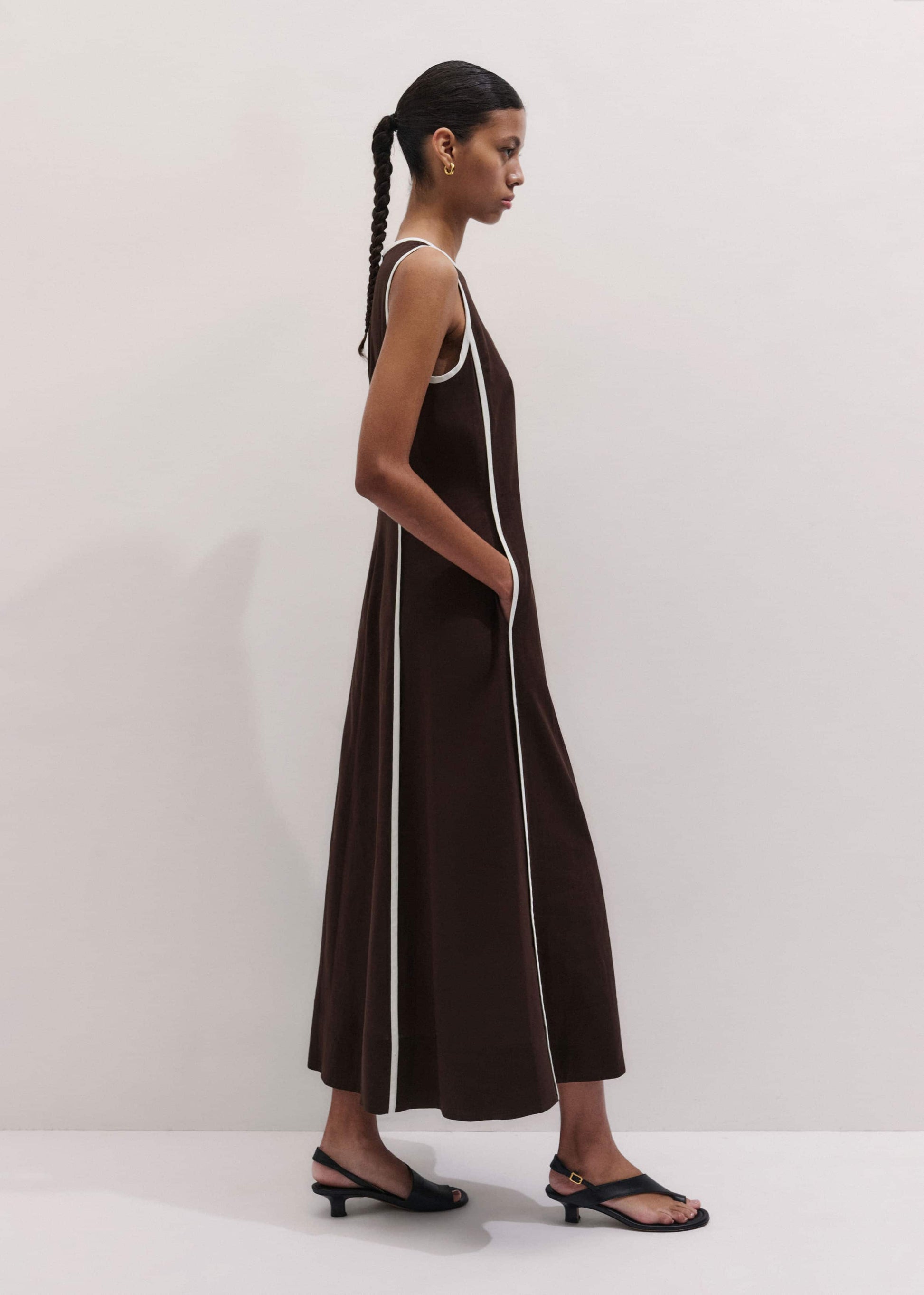 Brown Crease-Less Linen Effortless Maxi Dress