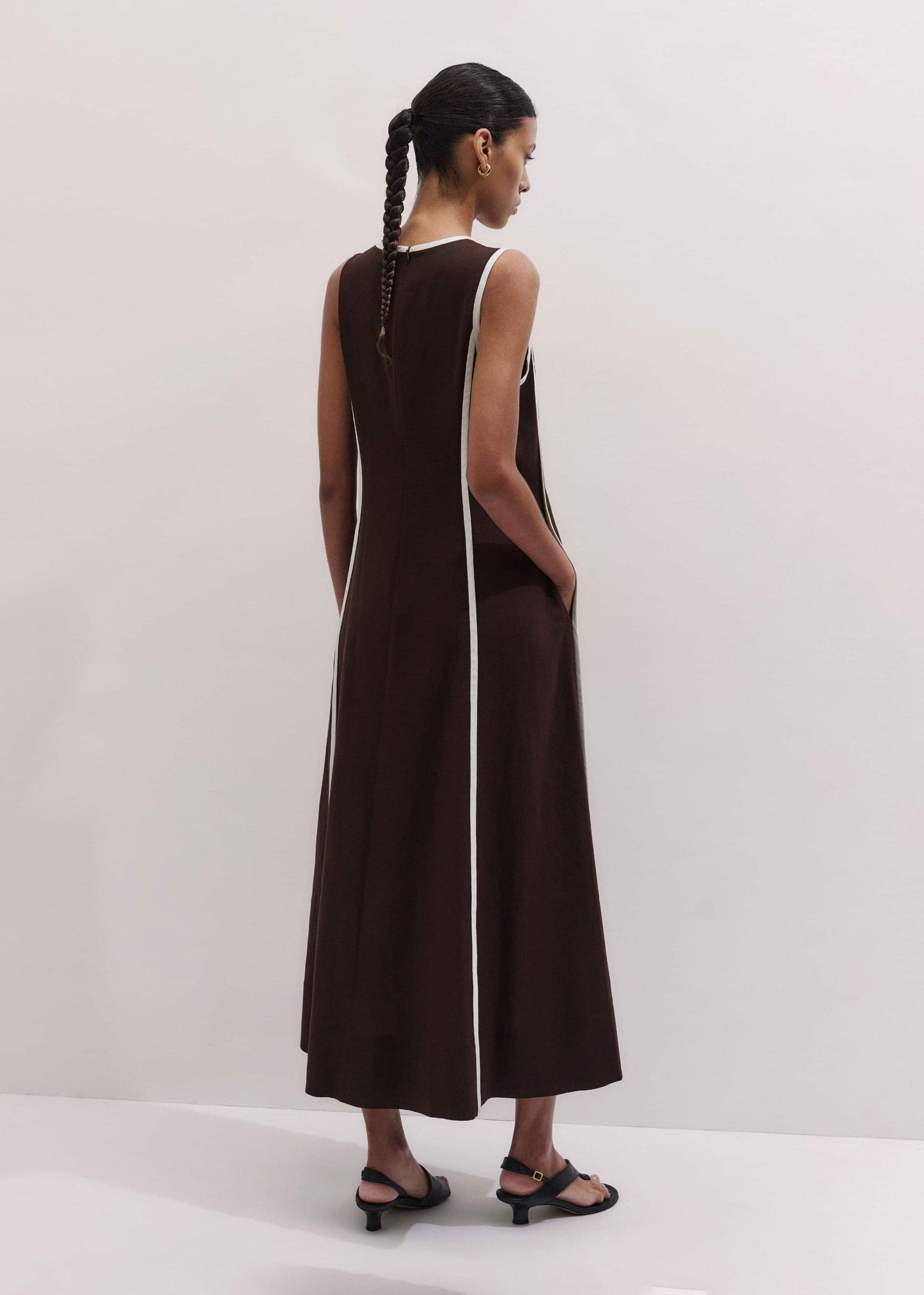 Brown Crease-Less Linen Effortless Maxi Dress