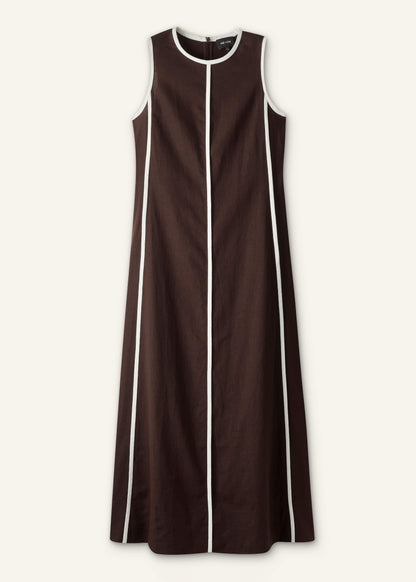Brown Crease-Less Linen Effortless Maxi Dress