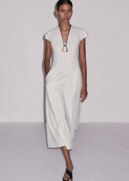 White Crease-Less Linen Embroidered Maxi Dress