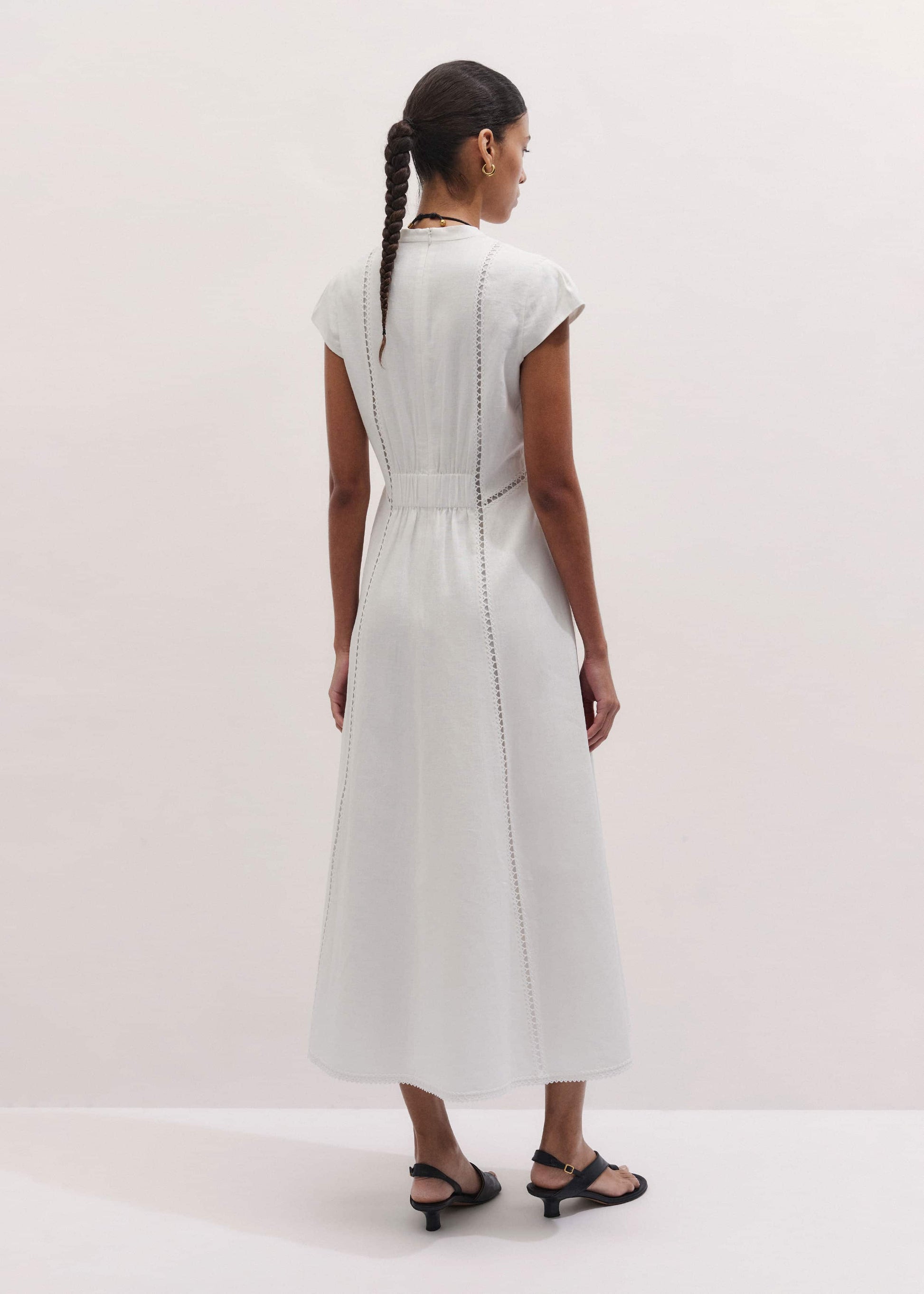 White Crease-Less Linen Embroidered Maxi Dress