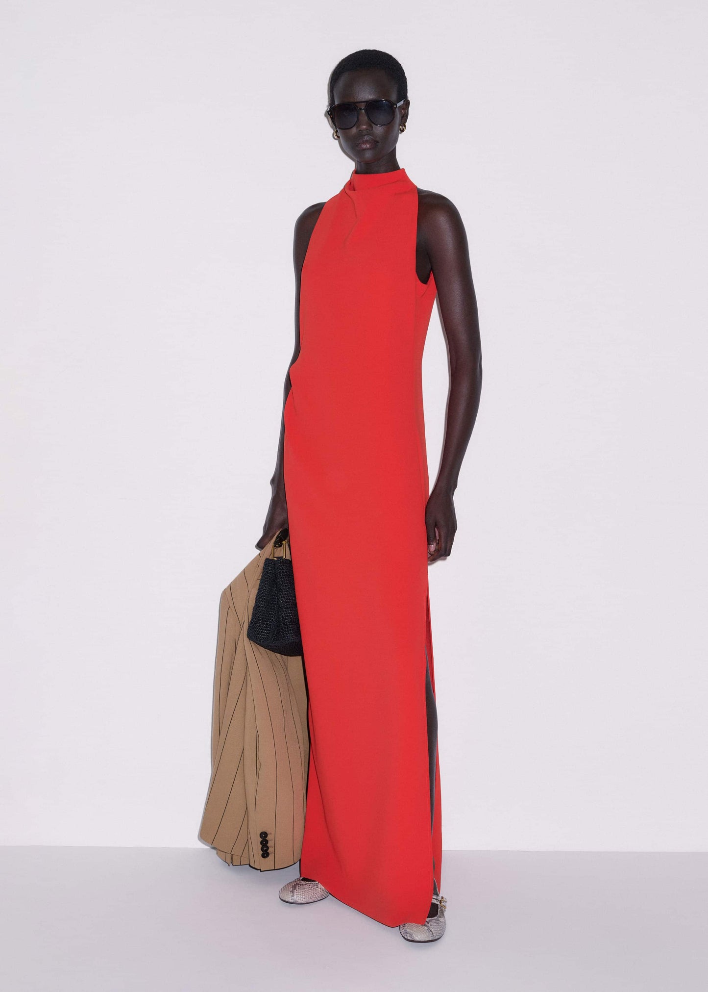 Red Draped Full Length Dress