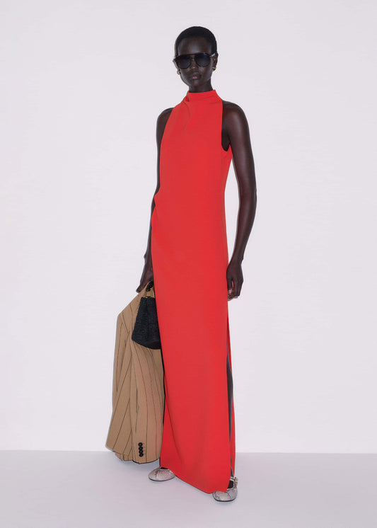 Red Draped Full Length Dress