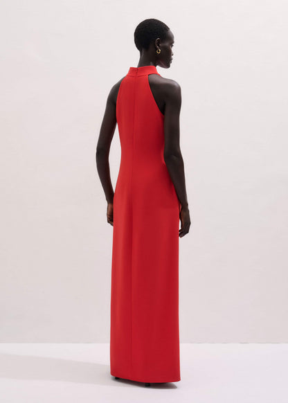 Red Draped Full Length Dress