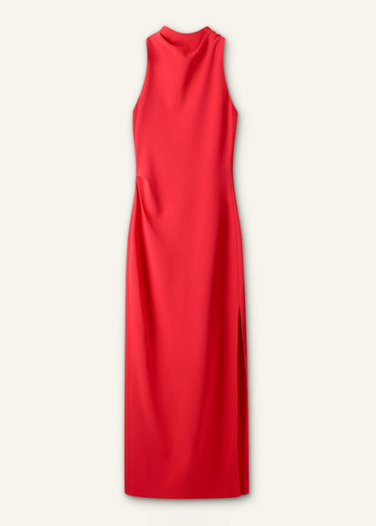 Red Draped Full Length Dress