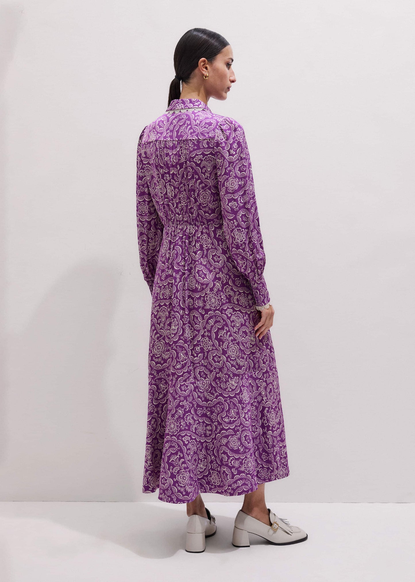 Purple Entangled Lace Print Fit + Flare Maxi Dress