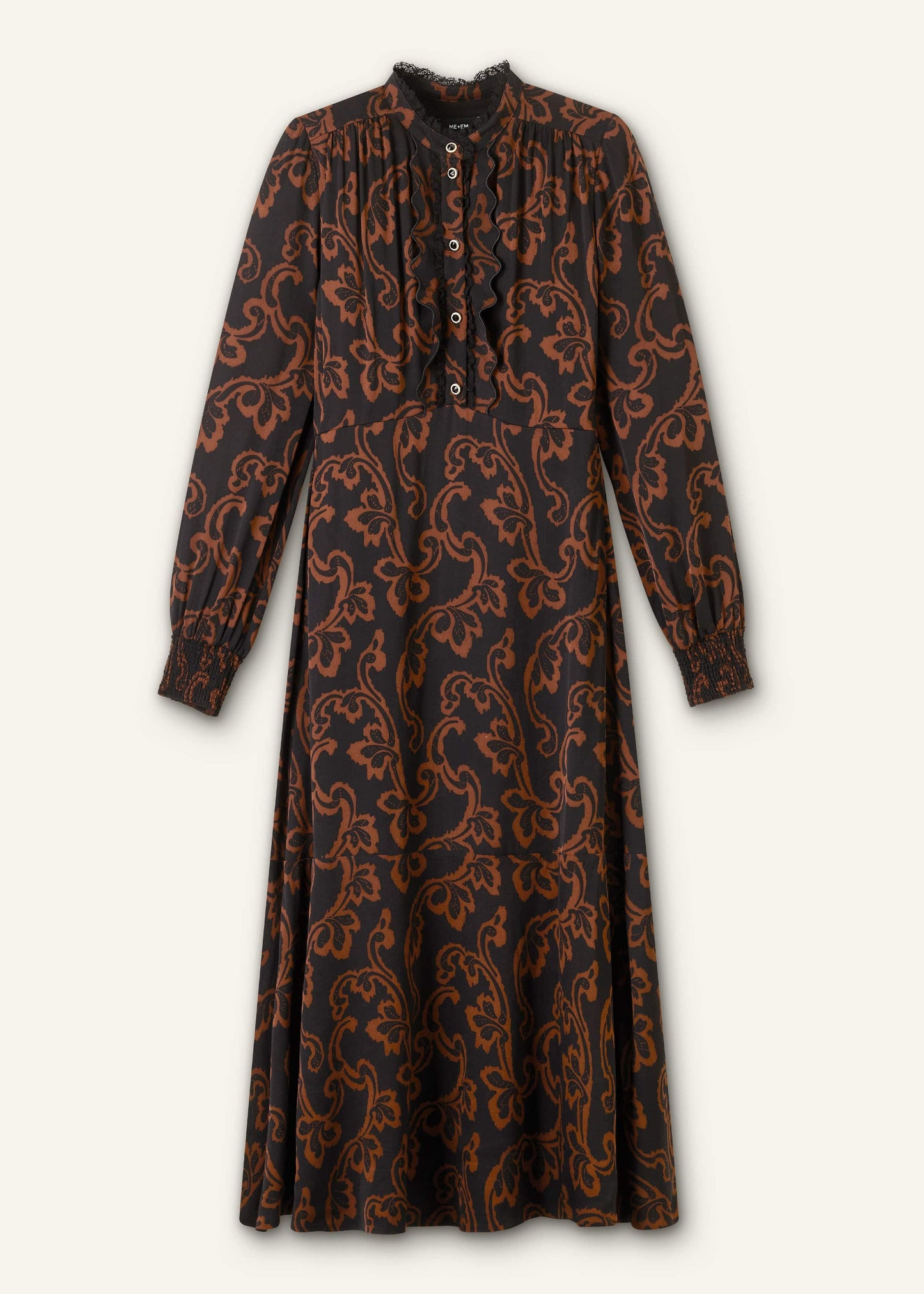 Black Floral Scroll Print Crepe Signature Maxi Dress