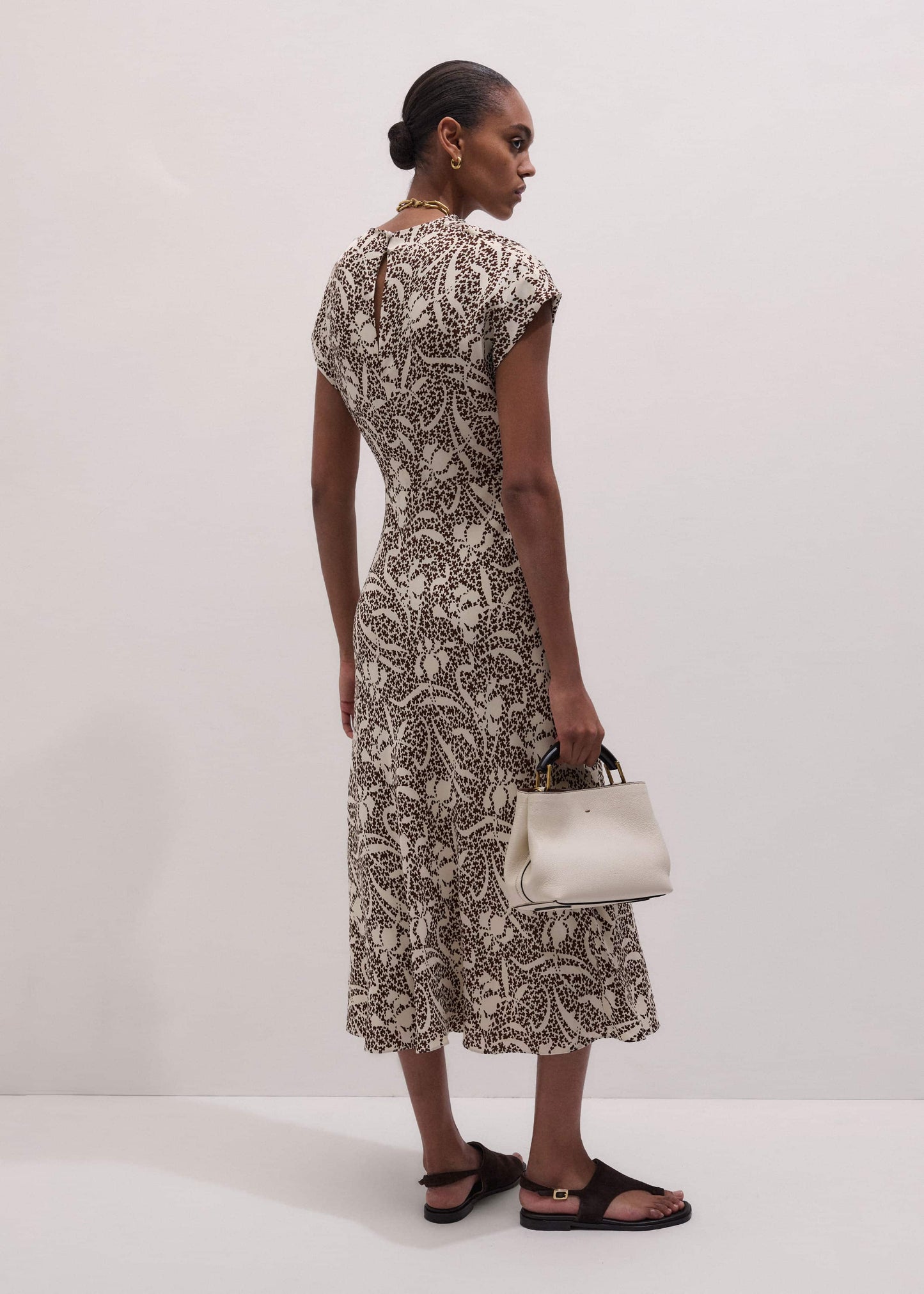 Brown Speckled Bloom Print Bias Cut Maxi Dress