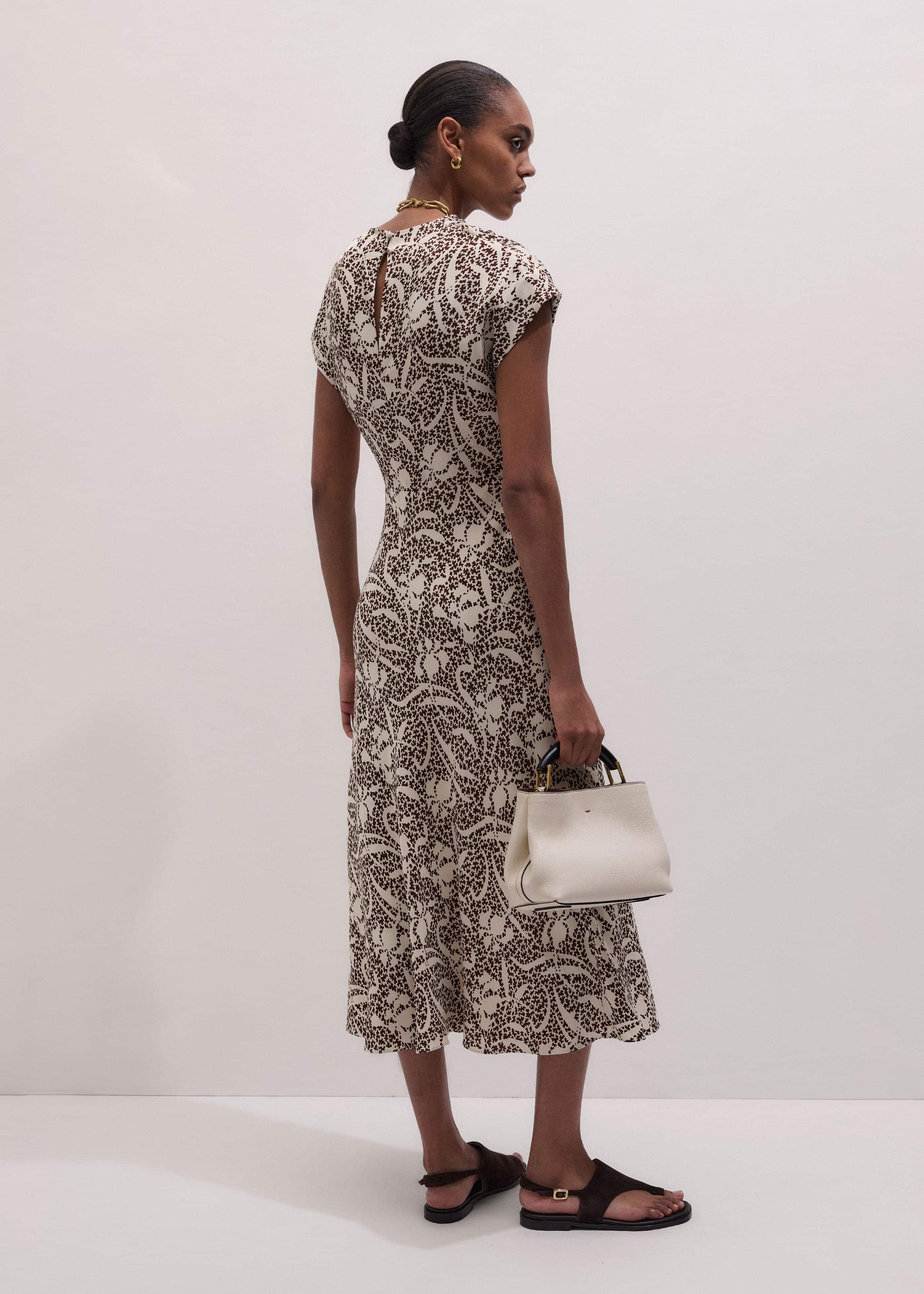 Brown Speckled Bloom Print Bias Cut Maxi Dress