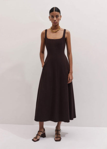 Red Contour Seam Fit + Flare Maxi Dress