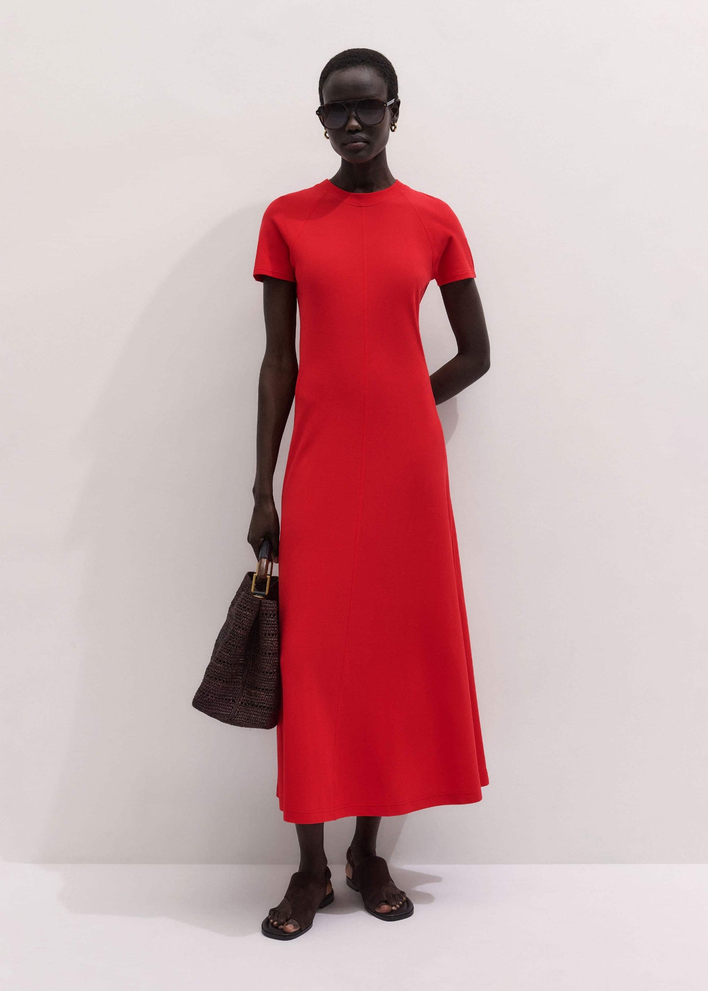 Red Raglan Sleeve Maxi Dress