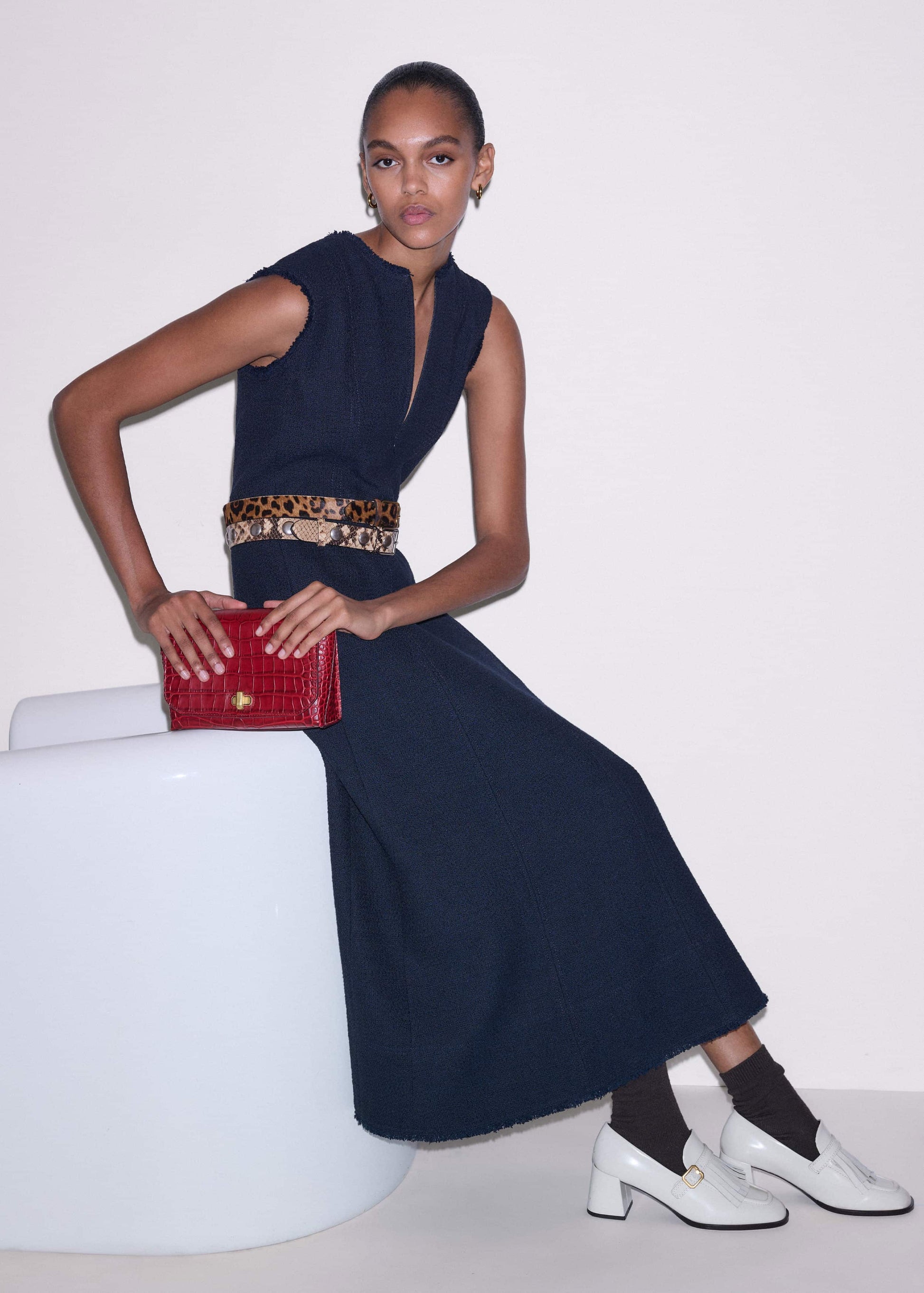 Navy Desk-To-Dinner Fit + Flare Maxi Dress