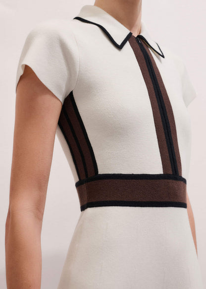 Cream Milano Knit Collared Fit + Flare Maxi Dress