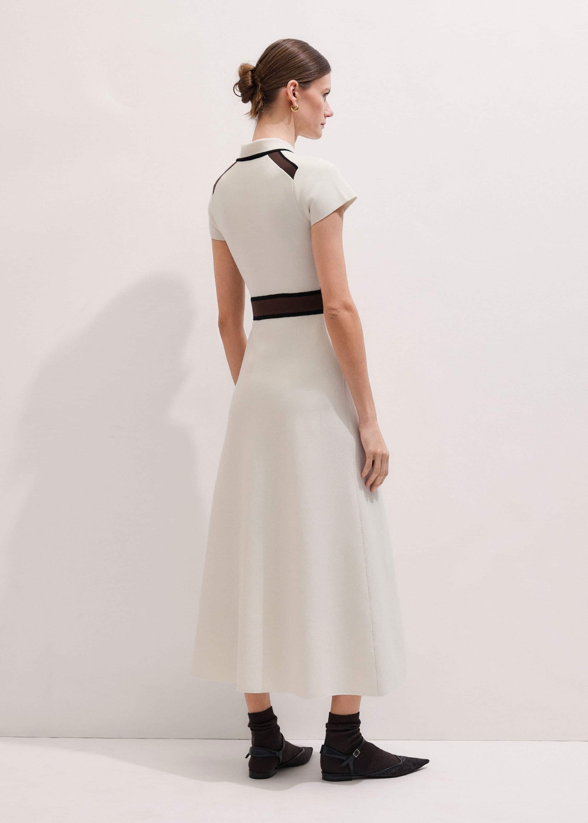 Cream Milano Knit Collared Fit + Flare Maxi Dress
