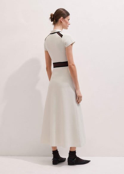 Cream Milano Knit Collared Fit + Flare Maxi Dress