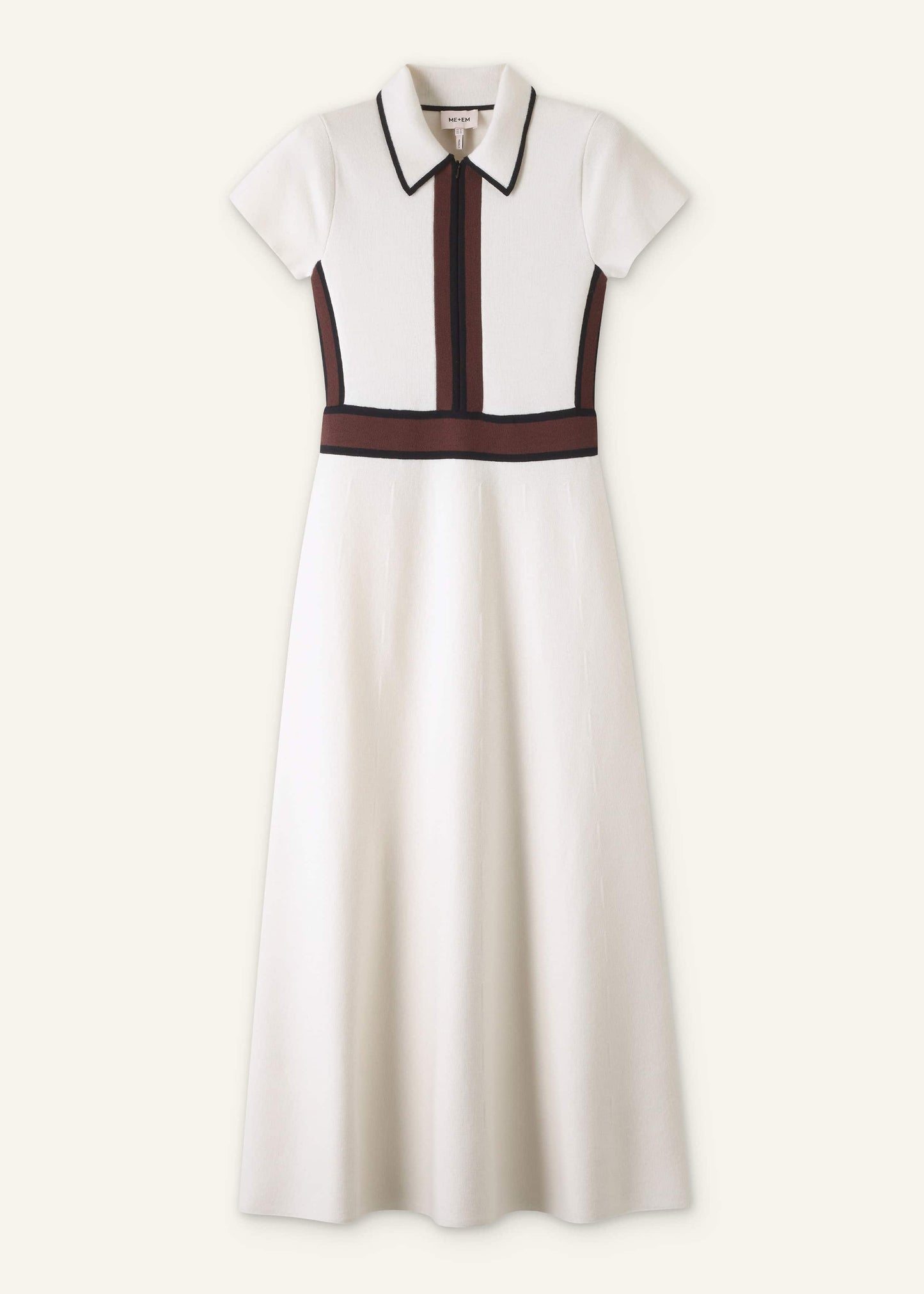 Cream Milano Knit Collared Fit + Flare Maxi Dress