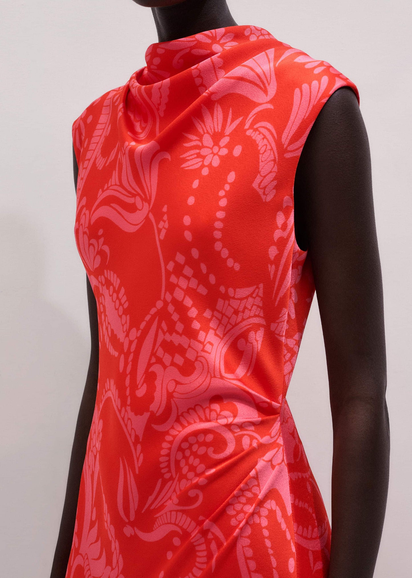Orange Stylised Silhouette Print Bias Cut Full Length Dress