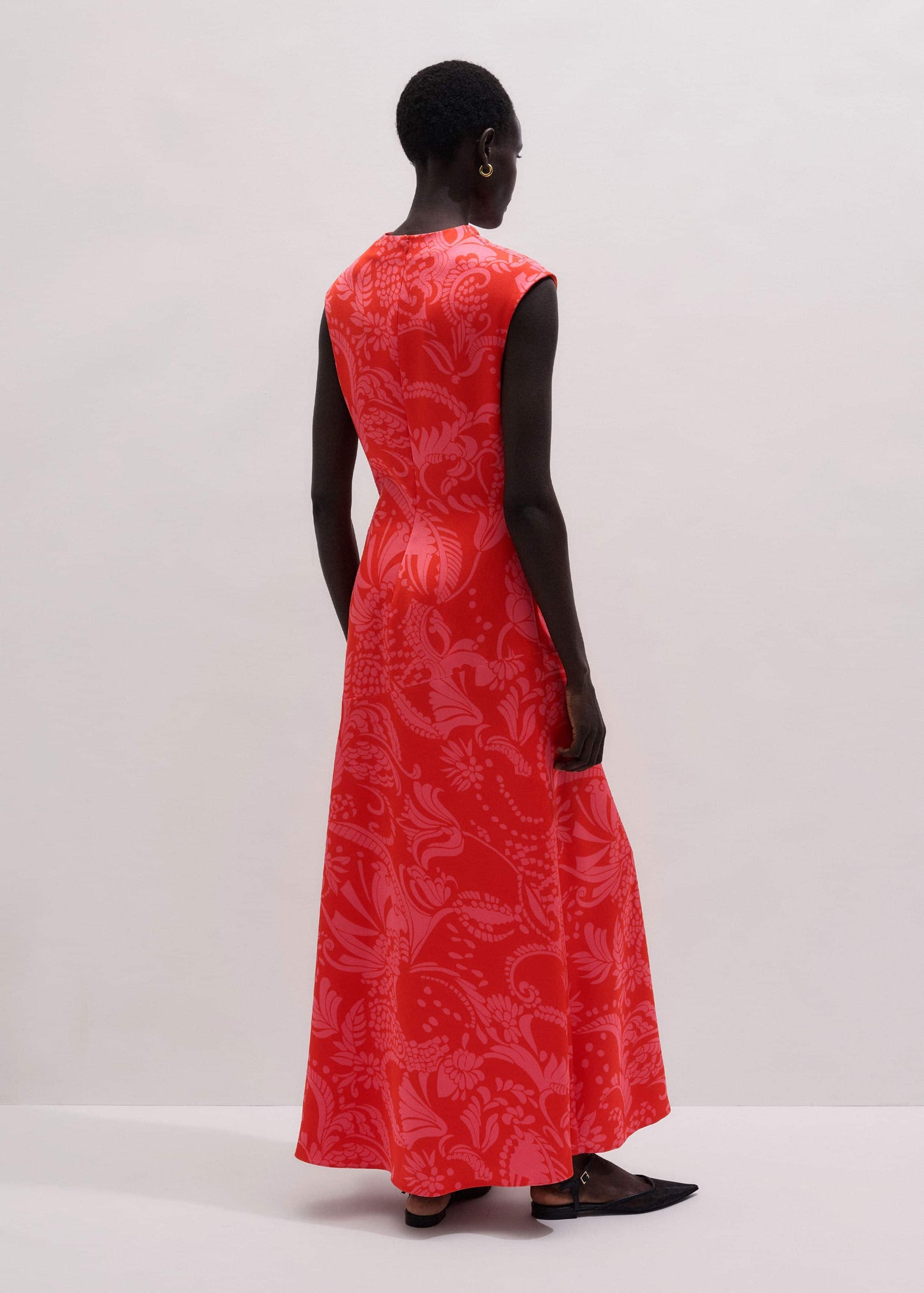 Orange Stylised Silhouette Print Bias Cut Full Length Dress